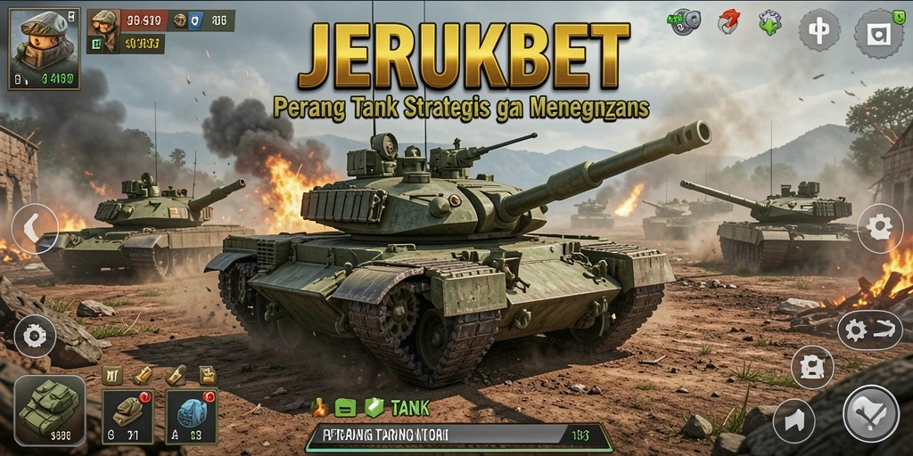 Antarmuka JERUKBET yang menampilkan pertempuran tank yang seru.