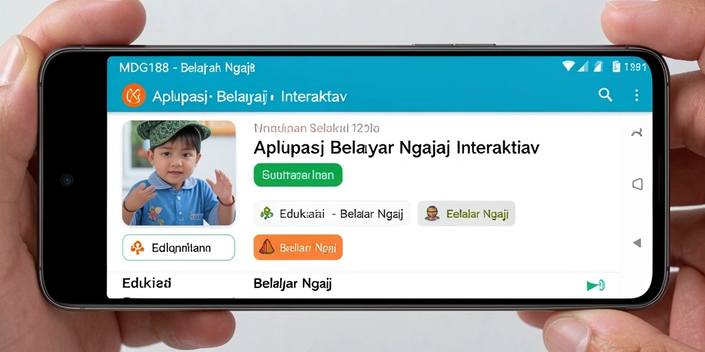 Antarmuka aplikasi MDG188 untuk belajar ngaji yang interaktif.