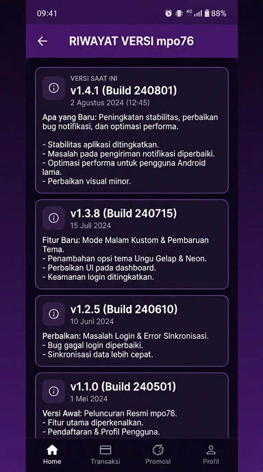 Riwayat Versi Aplikasi mpo76 untuk Android